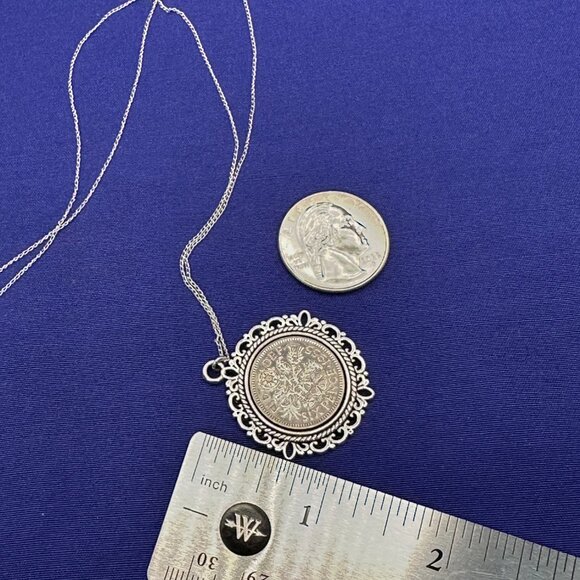 Sterling Chain 1955 Sixpence Coin Pendant Necklace - Picture 8 of 13